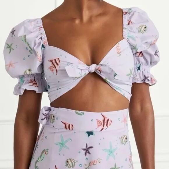 HILL HOUSE The Isabella Top Sea Creatures Cropped Puff Short Sleeve Small NEW - Picture 1 of 4